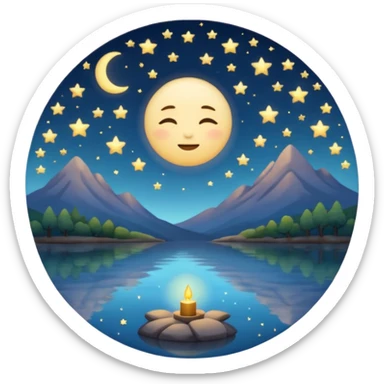 "Design a calming circle emoji for evening reflection. Soft moonlight, gentle stars, peaceful or spiritual symbols. No people - emphasize tranquil colors, night sky elements, and serene christian imagery." sticker