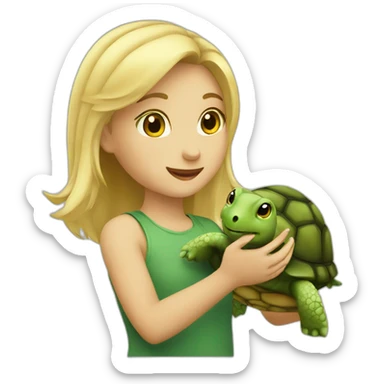 Cute blond girl giving turtle sticker