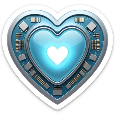 AI-themed emoji: a microchip shaped like a heart, emitting a soft blue glow. Highly detailed texture, cyberpunk aesthetic, minimalistic background. sticker