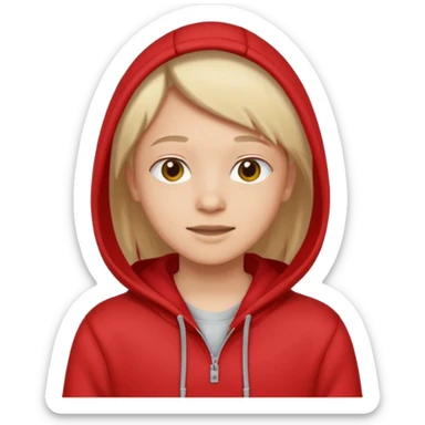 gender neutral person, chest up, wearing a red hoodie, friendly expression sticker