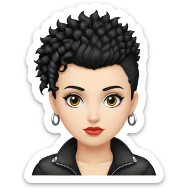 mulher branca de cabelo moicano preto cacheado sticker