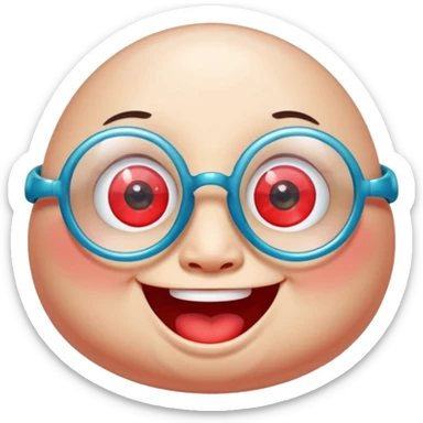 A single chubby crystal gemstone character wearing cute round glasses, chunky and irregular with faceted sides, [red], big glossy eyes behind the glasses and a wide happy smile, , high detail, soft lighting, centered on a plain dark background sticker