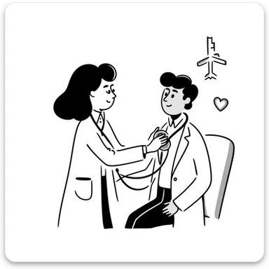 Detailed drawing of physician using stethoscope on patient's chest during cancer screening assessment sticker