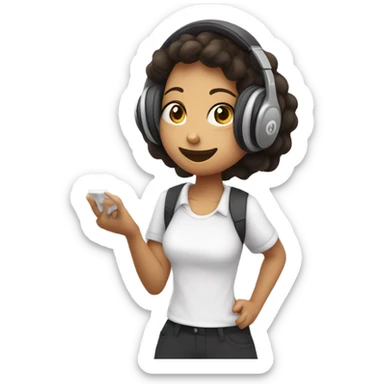 uma menina com uma camisa escrito "ANIMECASE" UTILIZANDO HEADPHONE ESCUTANDO MÚSICA E DANÇANDO sticker