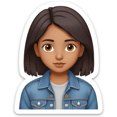 cute indian girl wearing denim jacket with short dark brown hair dark brown eyes middle part sticker