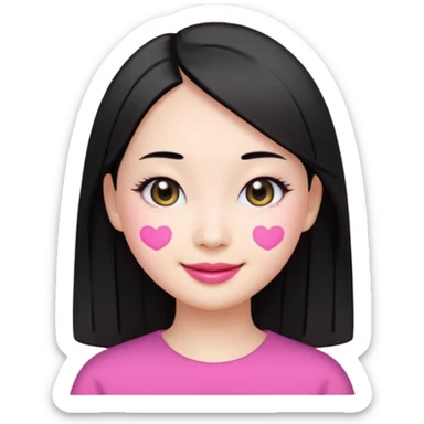 smiling young Chinese woman, black straight hair, white skin, oval face, large black eyes, pink lips, emoji style sticker