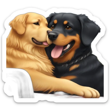 Golden retriever and rottweiller hugging in a moving truck sticker