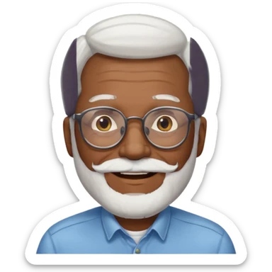 An elderly man emoji with medium-dark skin tone, white hair on the sides, glasses, light eyebrows, and a light white beard. sticker