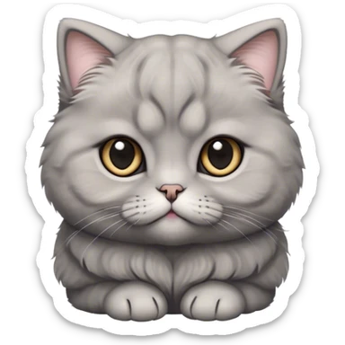 Cinematic Adorable Fluffy Grey Scottish Fold Cat Portrait Emoji, Head tilted cutely with big, sparkling eyes and adorable folded ears, soft grey fur with darker points on the ears, face, and paws, Simplified yet irresistibly adorable features, highly detailed, glowing with a soft, warm glow, high shine, affectionate and playful, stylized with a touch of whimsy, bright and endearing, soft glowing outline, capturing the essence of a curious and loving kitten with the signature charm of a Scottish Fold's unique folded ears, so cute it feels like it could leap out of the screen and snuggle up for a cuddle! sticker