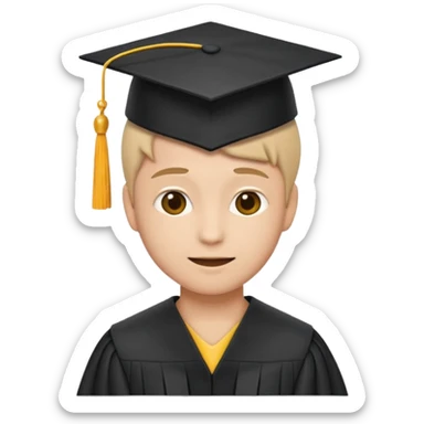 emoji for 'Novato', character with graduation cap or badge labeled 'New', symbolizing newcomer or someone starting fresh sticker