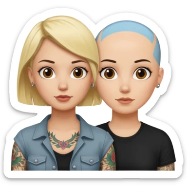 throuple blonde femaleand brunette female with bald tattooed male sticker