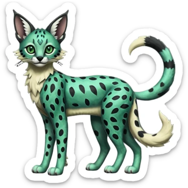 Epic complex detailed dark dusky gloomy deep gothic dark-deep-green, black, realistic Fakémon-Sprigatito-Floragato-Meowscarada-Trico-Sergal-Serval-Vernid-creature (full body) sticker