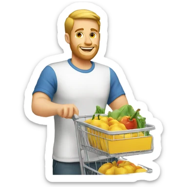 white man is going with product cart sticker