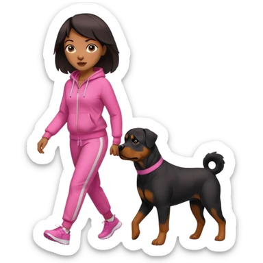 African american woman in all pink tracksuit walking big Rottweiler dog sticker