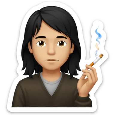 young boy with black long hair smoking weed sticker