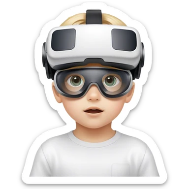 Child wearing virtual reality glasses, with a curious and engaged expression, exploring the digital world through VR technology. sticker
