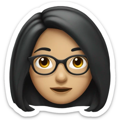 A girl with long black hair and eye glasses and round face  sticker
