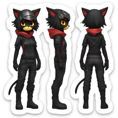 Edgy Shy Anthro Ninja boyish cool pretty dark black Litten-Pokémon-cat-fursona-animal techwear sticker