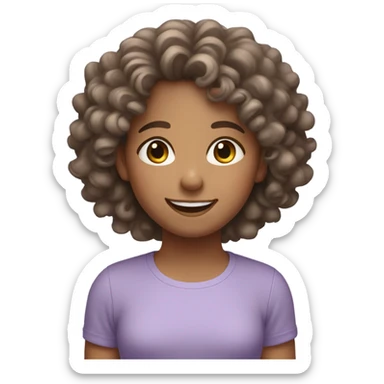 smiling girl with curly hair in lavender shirt sticker