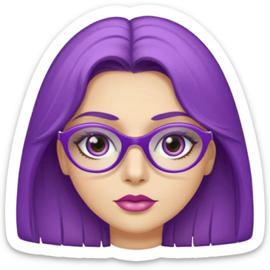 donna bella, occhi azzurri con occhiali, capelli medi, lisci e biondi, lavora al pc. Labbra color malva chiaro sticker