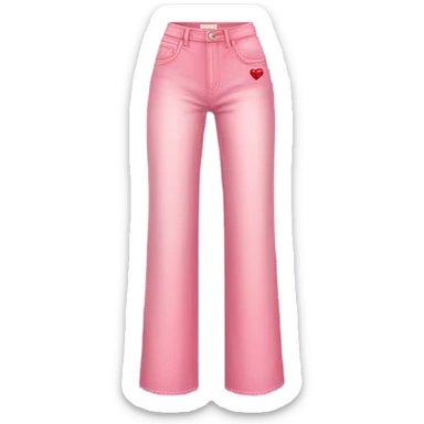 Realistic long Wide leg high waisted pink jeans with small red heart print, isolated sticker