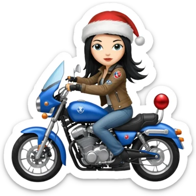 biker girl black long hair moto christmas yamaha blue sticker
