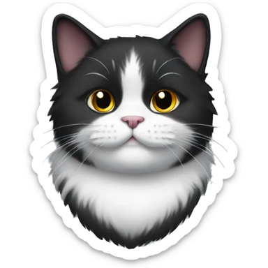 black fat fluffy cat with a white shirtfront sticker