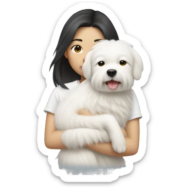Asian girl with white fluffy dog sticker
