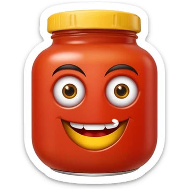 Un tarro de salsa de tomate y un tarro de salsa de mostaza al uno al lado del otro, los dos tarros con ojos sticker