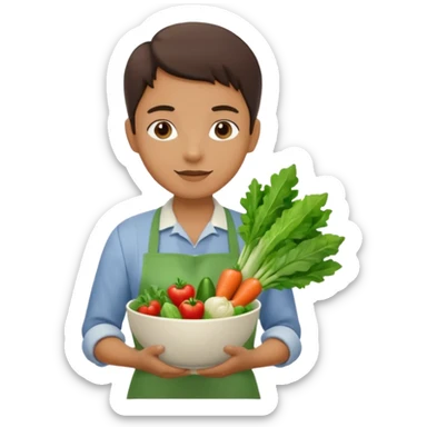 Healthy home cooking humanless avatar in clean style vibrant illustration. Fresh vegetables bowl, green tones, simple shapes, flat design, friendly and light. sticker