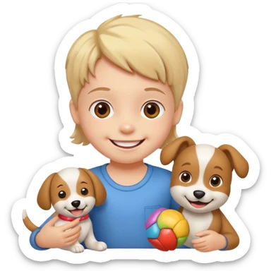 child with dog toys sticker