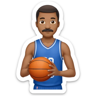 black man basketball player blue jersey with mustache holding basket ball sticker
