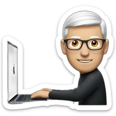 tim cook with a black macbook pro sticker