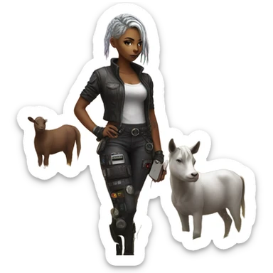 cyberpunk girl on the farm standing with phone sticker