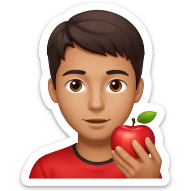 I want you to create an emoji of a spanish sergeant,  He should be a young guy with dark brown hair, brown eyes, his skin color like he’s tan and he’s eating an apple  sticker