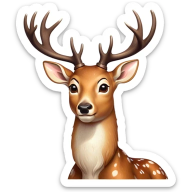 Cinematic Comical Deer Portrait Emoji, Head tilted dramatically with an exaggeratedly amused expression, featuring a sleek dappled coat and whimsically contorted antlers, wide, expressive eyes filled with playful disbelief, Simplified yet hilariously expressive features, highly detailed, glowing with a slightly sassy glow, high shine, dramatic yet playful, stylized with an air of cheeky woodland mischief, bright and endearing, soft glowing outline, capturing the essence of a spirited and over-the-top deer, so meme-worthy it feels like it could side-eye its way into forest folklore instantly! sticker