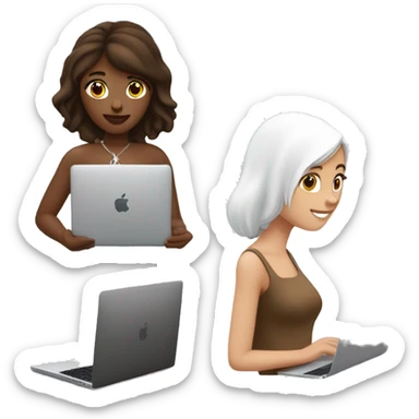 jeune femme blanche, brune et carré, qui travaille sur son macbook sticker