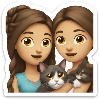 Two long hair brunettes keeping two cats in their hands sticker