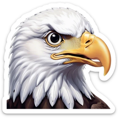 Cinematic Comical American Eagle Portrait Emoji, Head tilted dramatically with an exaggeratedly shocked expression, featuring a robust, powerful form with wide, comically expressive eyes full of playful disbelief and a mix of stark white and dark plumage, Simplified yet hilariously expressive features, highly detailed, glowing with a slightly sassy majestic glow, high shine, dramatic yet playful, stylized with an air of cheeky aerial mischief, soft glowing outline, capturing the essence of a meme-worthy American eagle that looks ready to side-eye its way into viral fame! sticker