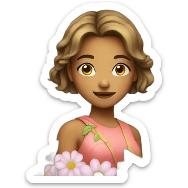 Cute girl with flowers blinking sticker