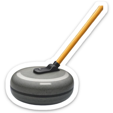 An icon showing a detailed close-up of a curling stone sliding across the ice, with a broom in motion beside it. The background features an indoor stadium with cheering spectators on the stands. Transparent background captures the strategy and focus of curling. sticker
