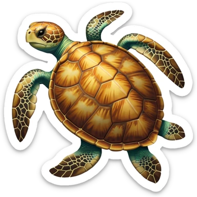 Cinematic Noble Sea Turtle Portrait Emoji, Poised and wise, with a majestic, domed shell adorned with rich, textured patterns and a smooth, ancient body gliding gracefully through the water, deep, reflective eyes exuding calm wisdom, Simplified yet sharp and sophisticated features, highly detailed, glowing with a soft, oceanic glow, high shine, intelligent and graceful, stylized with an air of timeless marine majesty, focused and serene, soft glowing outline, capturing the essence of a watchful and confident sea guardian that appears ready to glide out of the screen with effortless authority! sticker