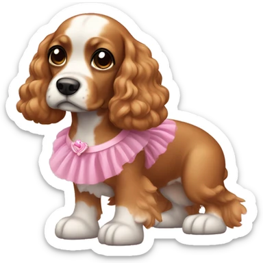 a cocker dog of caramel color  skin with a pink tutu sticker