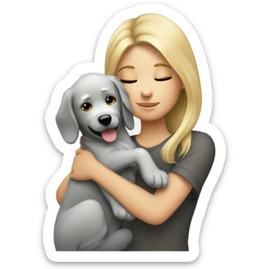 Girl blond hair cuddling with grey dog  sticker