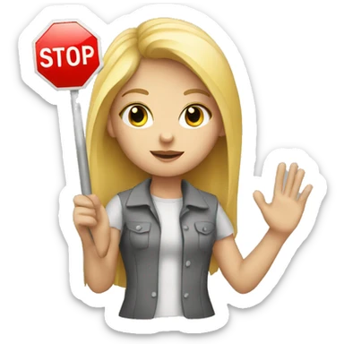 blond Girl holding a stop sign in her hand sticker