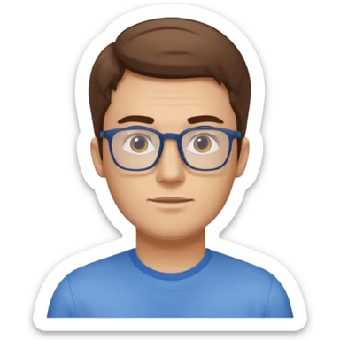 a young man around 30 years old, with brown hair, longer rectangular face, light yellow skin color, small eyes with rectangular glasses, without beard sticker