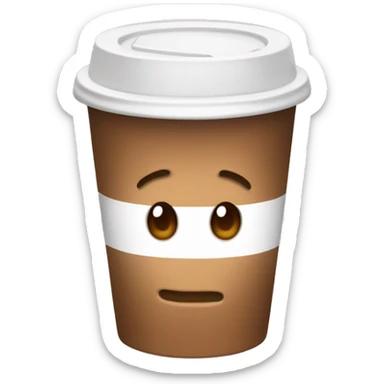 1 transparent takeaway coffee cup, brown toffee latte, with an @ on the cup, solid color background sticker