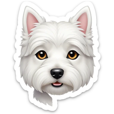Cinematic Noble West Highland White Terrier Portrait Emoji, Poised and regal, with a compact, sturdy build and a pristine, well-groomed pure white coat, deep-set soulful dark eyes, Simplified yet sharp and sophisticated features, highly detailed, glowing with a soft, dignified glow, high shine, intelligent and loyal, stylized with an air of confidence, focused and attentive, soft glowing outline, capturing the essence of a watchful and determined companion, so majestic it feels as though it could trot out of the screen with effortless authority! sticker