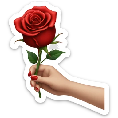 An image of a hand holding a rose, with a thorn piercing the skin, showing a small drop of blood, symbolizing the pain of beauty or love sticker