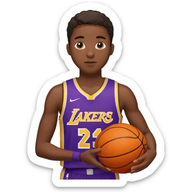 Joven con uniforme de basquetball laker sosteniendo una pelota de basquet sticker